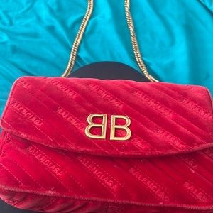 Balenciaga red suede quilted BB chain bag worn good condition